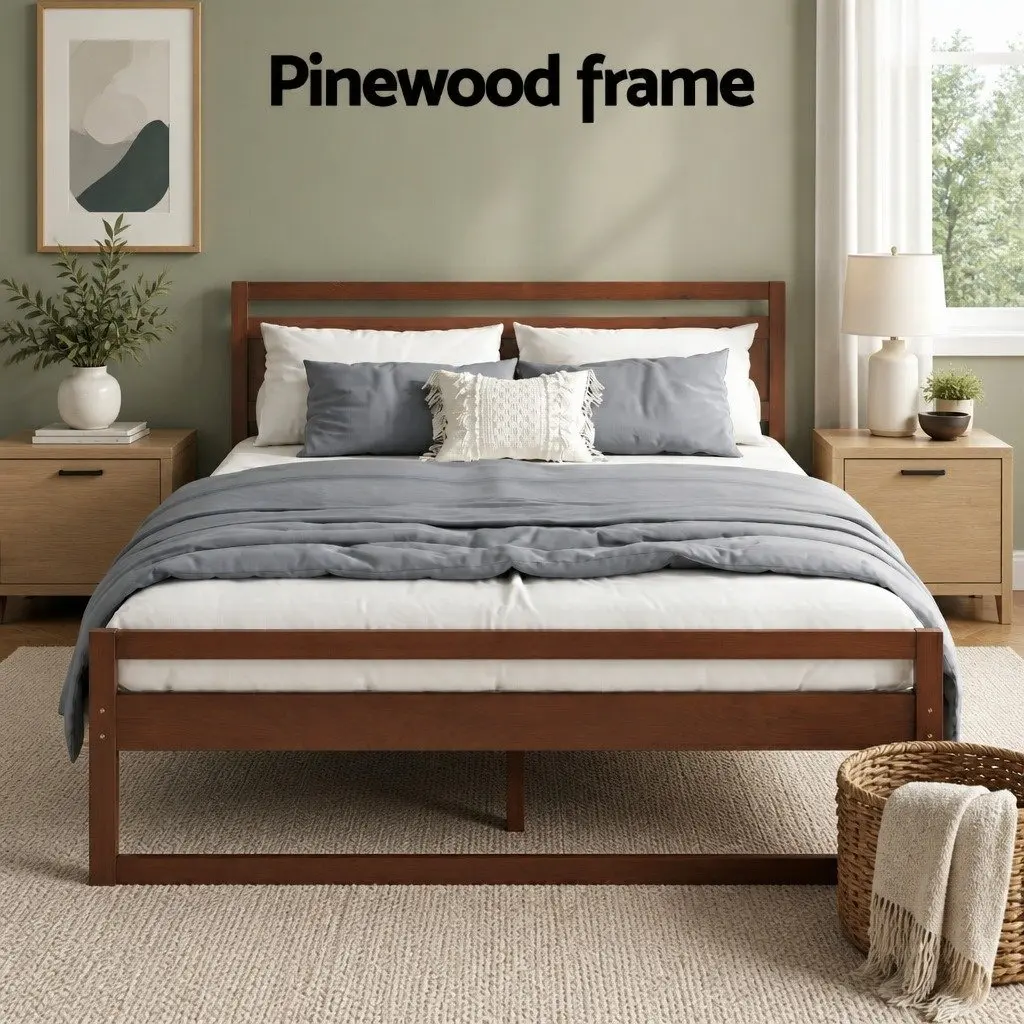 Walnut Queen Bed Frame with Wooden Slats
