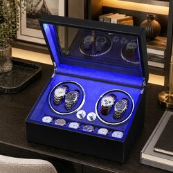 Automatic Watch Winder Double Box LED Black Dual Rotation Storage Display Case