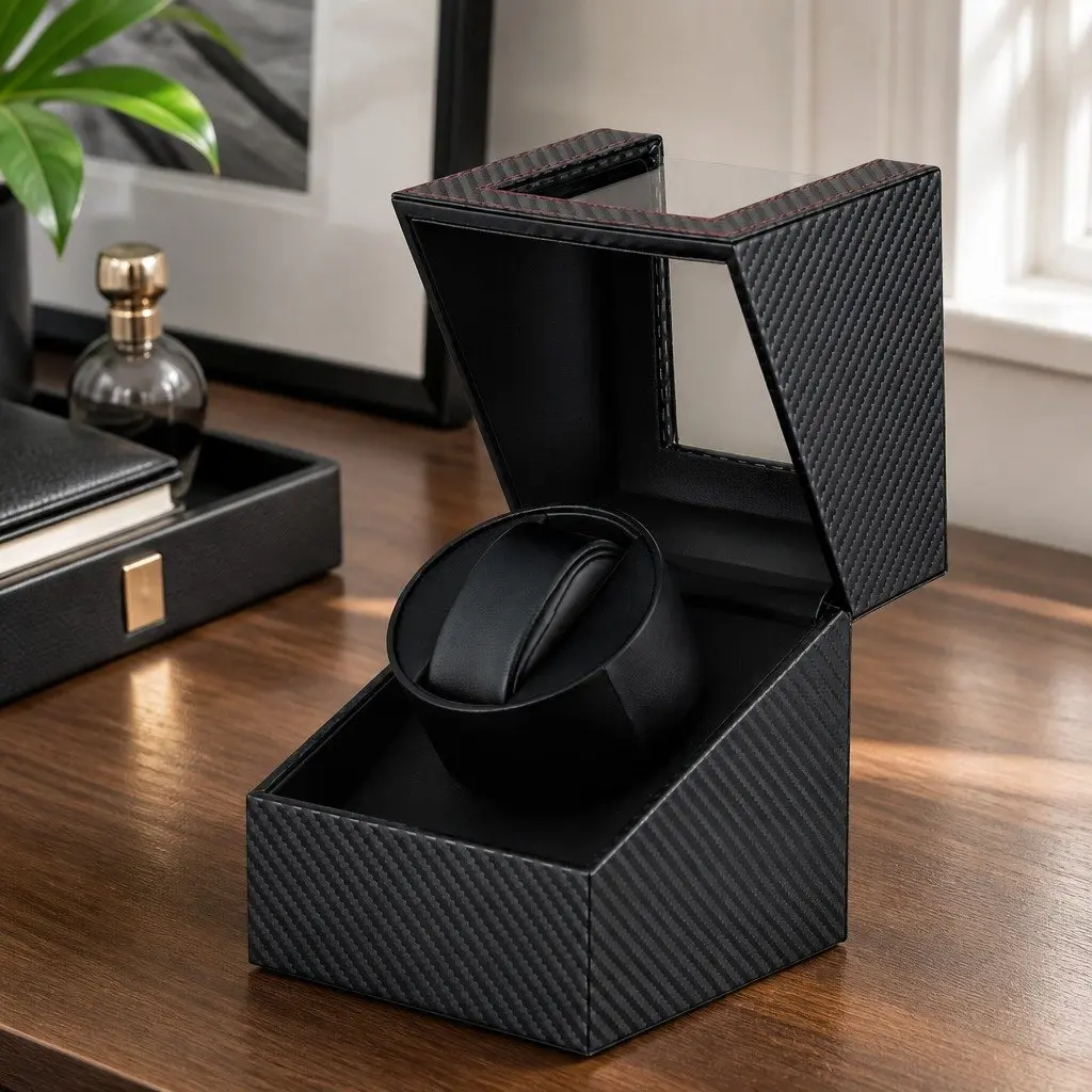 Watch Winder Box Automatic Single Quiet Motor Black Desktop Display Case
