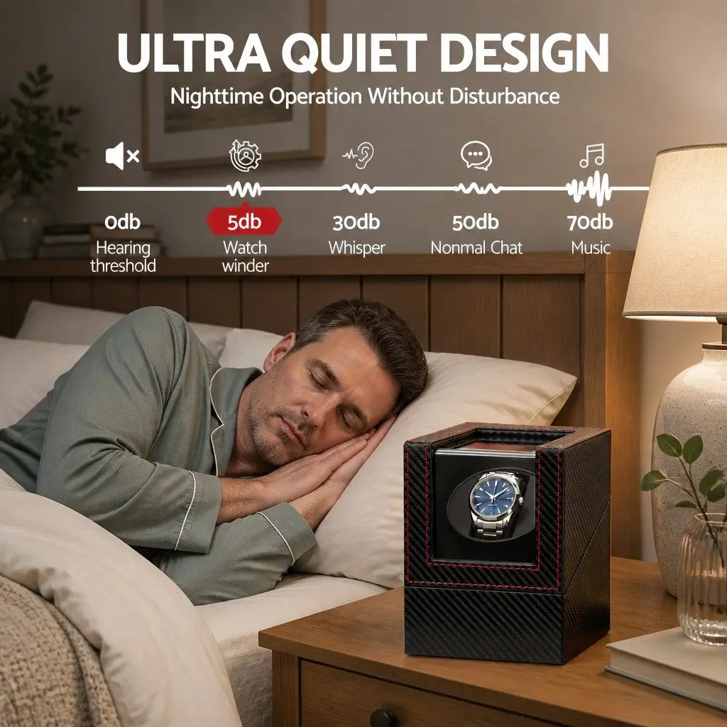 Watch Winder Box Automatic Single Quiet Motor Black Desktop Display Case