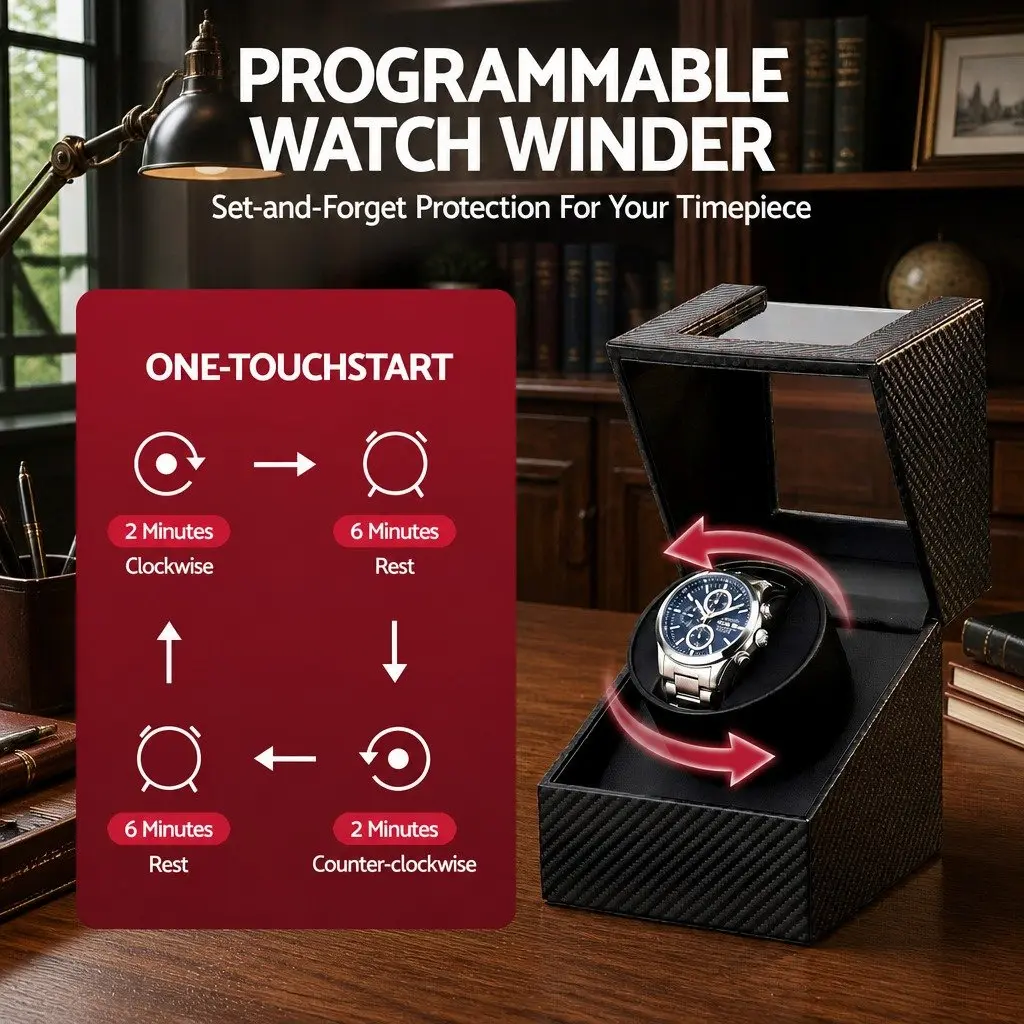 Watch Winder Box Automatic Single Quiet Motor Black Desktop Display Case
