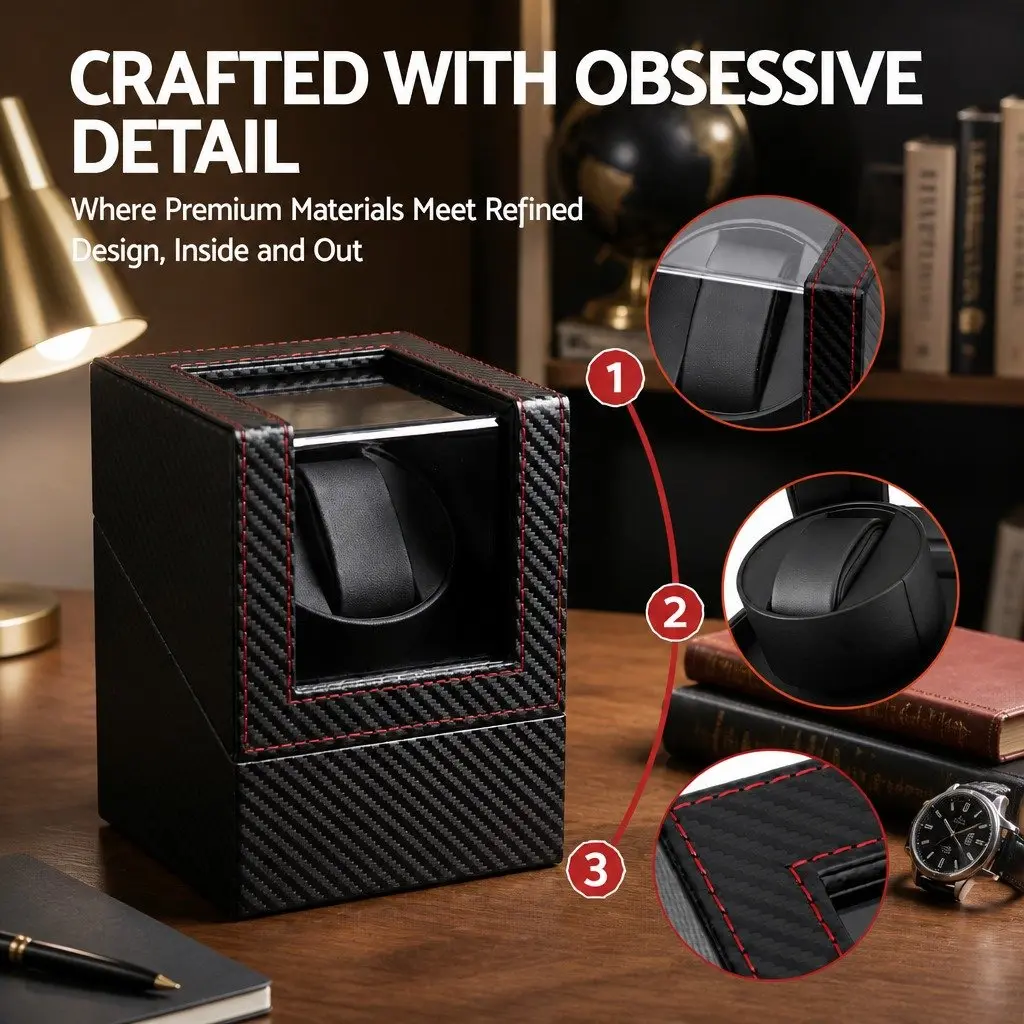 Watch Winder Box Automatic Single Quiet Motor Black Desktop Display Case