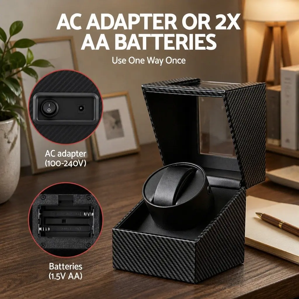 Watch Winder Box Automatic Single Quiet Motor Black Desktop Display Case