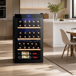 Wine Fridge Cooler 34 Bottles Black Beverage Chiller Touch Control Temperature