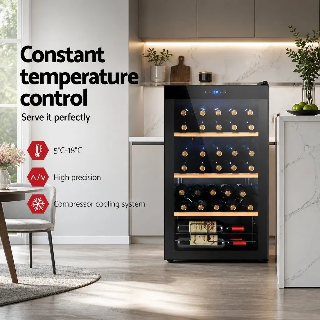 34-Bottle Wine Cooler with Touch Control and LED Lighting