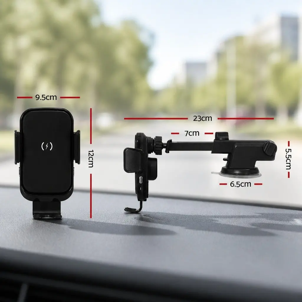 Wireless Car Charger 15W Fast Charging Mount Suction Cup Black