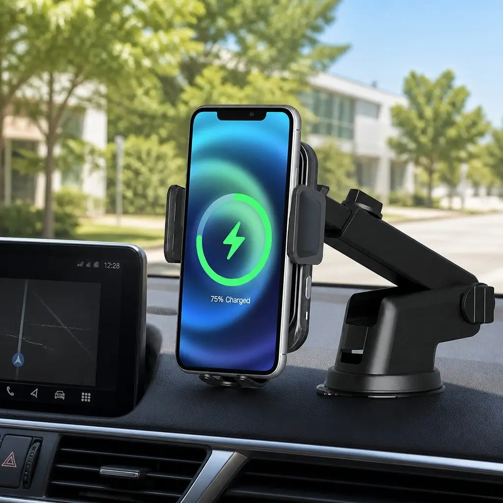Wireless Car Charger 15W Fast Charging Mount Suction Cup Black