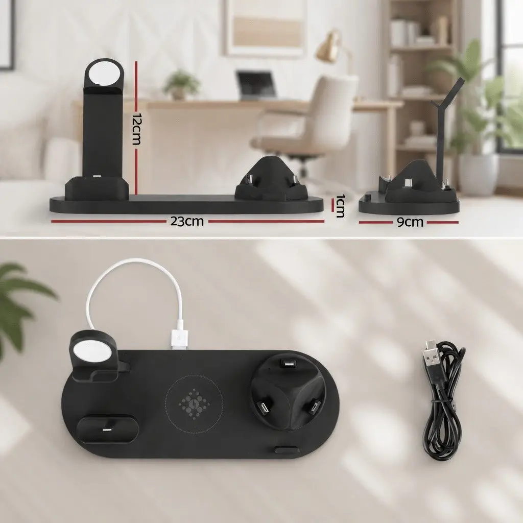 Wireless Charging Station ABS 4 in 1 Dock for Phone iWatch Airpods Black 15W