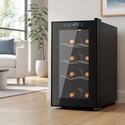Black Wine Cooler with Digital Control for 8 Bottles