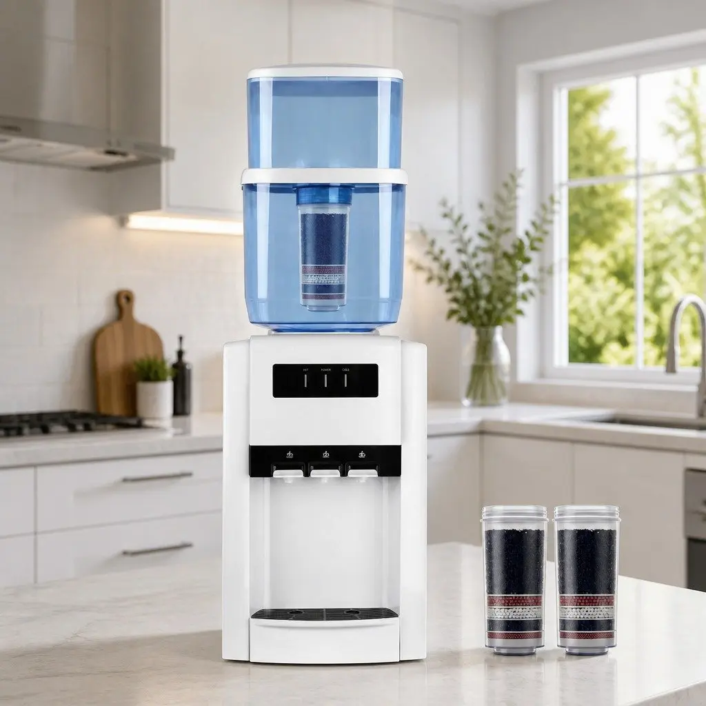 Water Dispenser Countertop 22L Filtered Plastic White Cold Hot Room Temperature