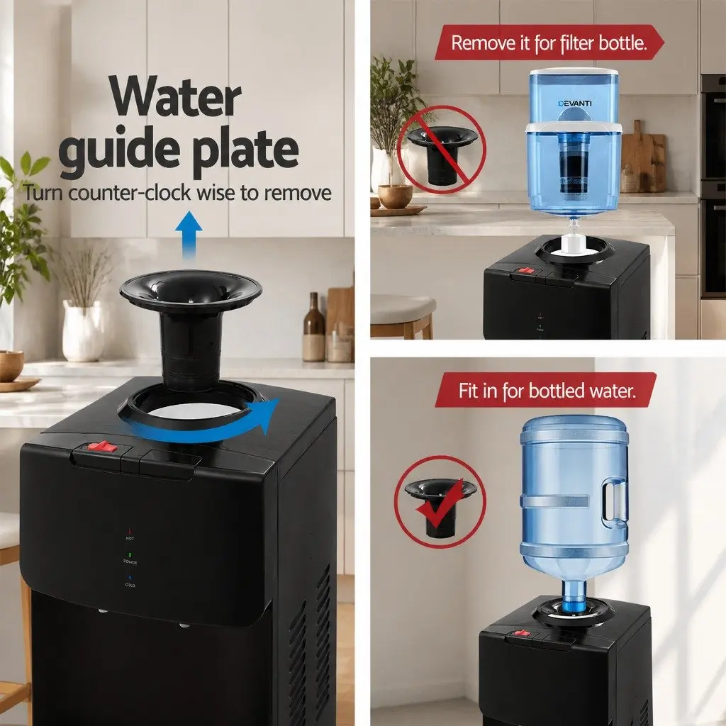 Water Dispenser Metal Plastic Top Loading Hot Cold Black