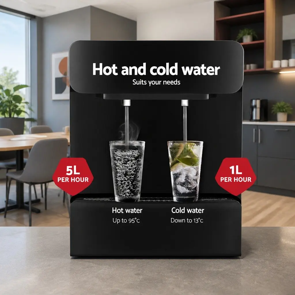 Water Dispenser Metal Plastic 22L Black Top Loading Dual Tap Hot Cold