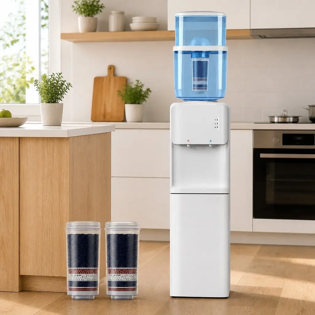 Water Dispenser Metal Plastic 22L Top Loading Hot Cold White