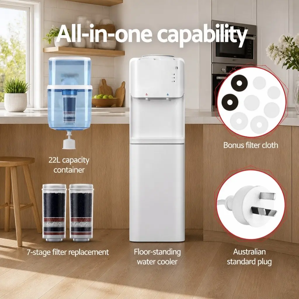 Water Dispenser Metal Plastic 22L Top Loading Hot Cold White