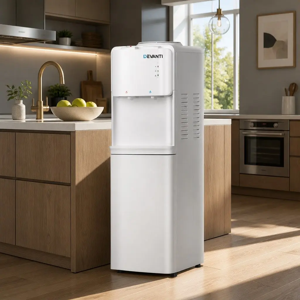 Water Dispenser Top Loading Metal Plastic White 27cm x 30cm x 86.5cm Hot Cold Dual Taps