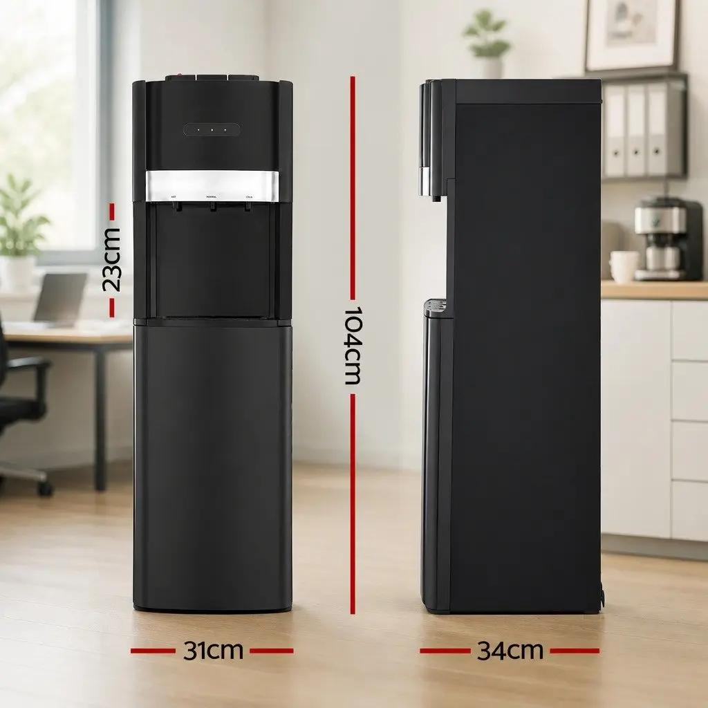 Water Dispenser Stainless Steel ABS Bottom Loading Black 31x35x104 cm