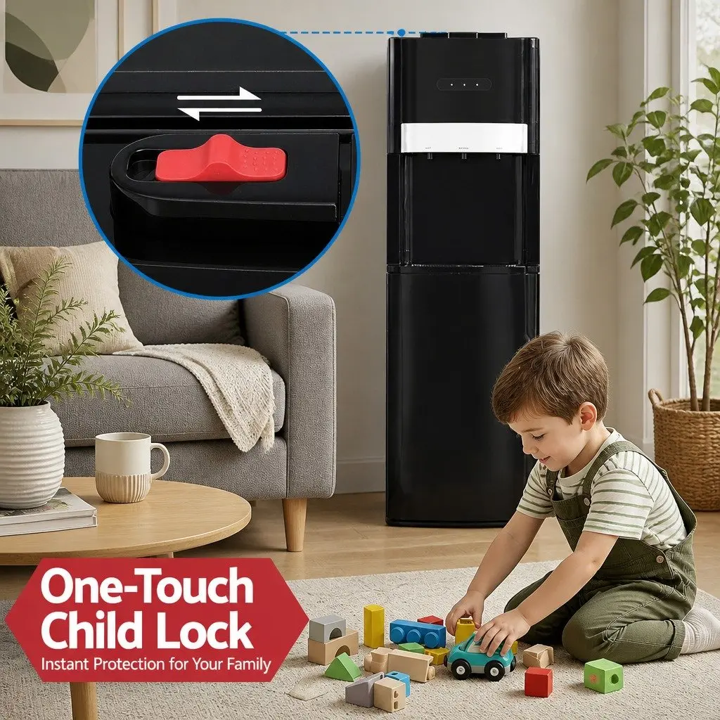 Water Dispenser Stainless Steel ABS Bottom Loading Black 31x35x104 cm