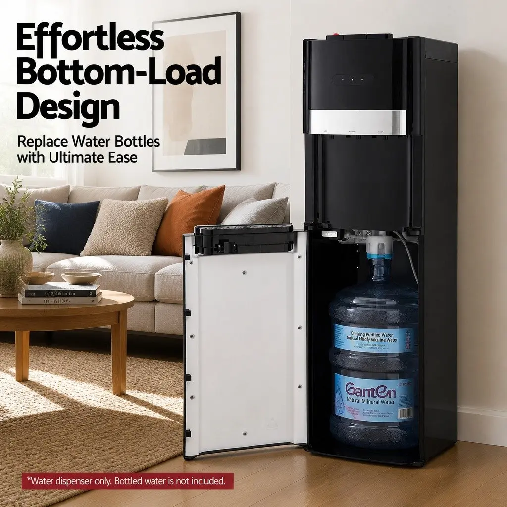 Water Dispenser Stainless Steel ABS Bottom Loading Black 31x35x104 cm
