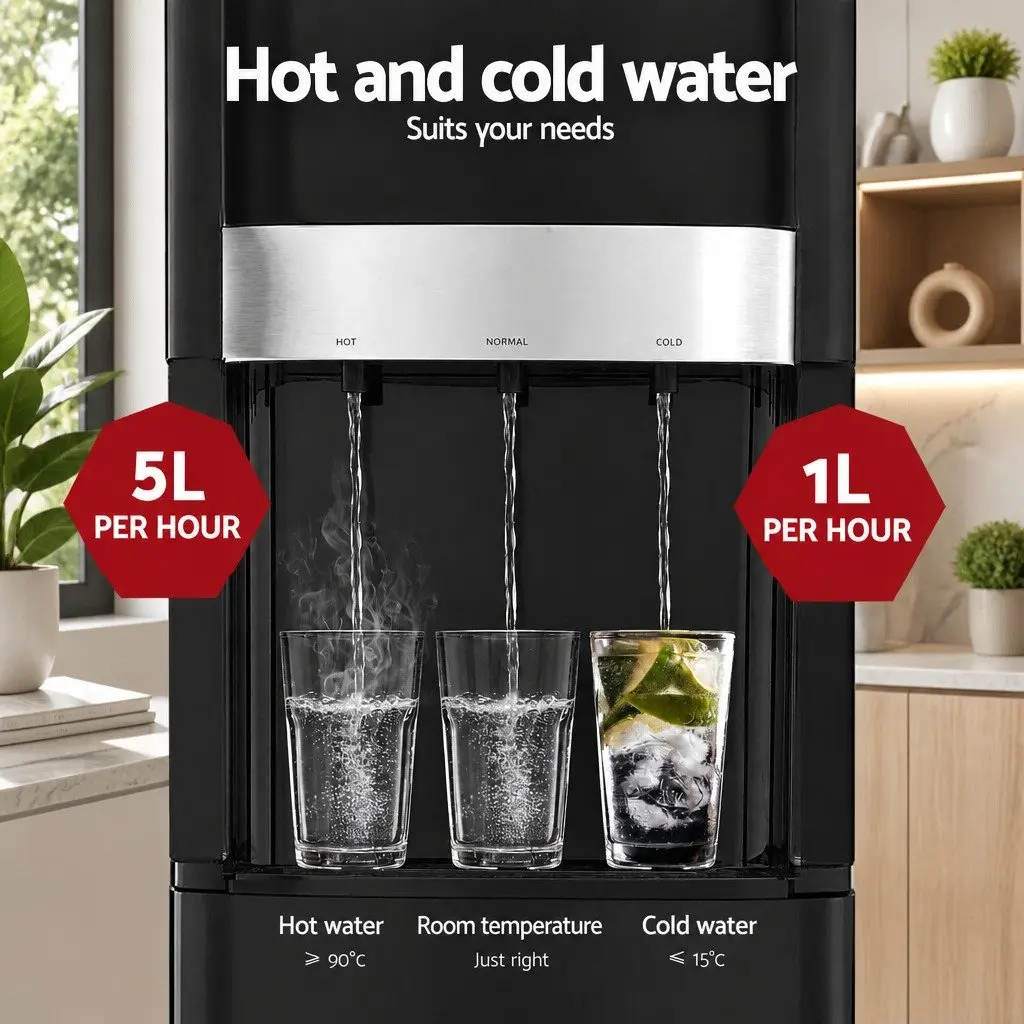 Water Dispenser Stainless Steel ABS Bottom Loading Black 31x35x104 cm