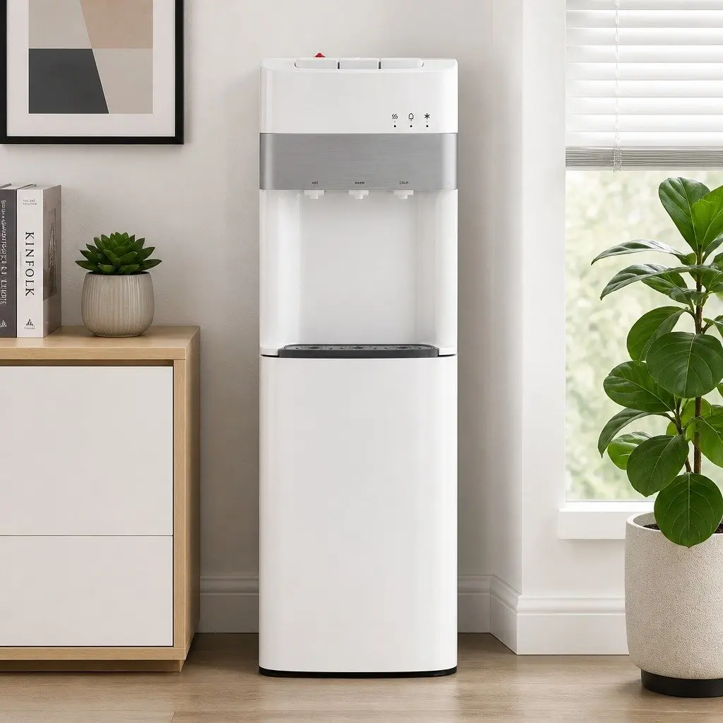 Water Dispenser Stainless Steel 31 x 35 x 104 cm White Bottom Loading 3 Taps Hot Cold Normal Temperature