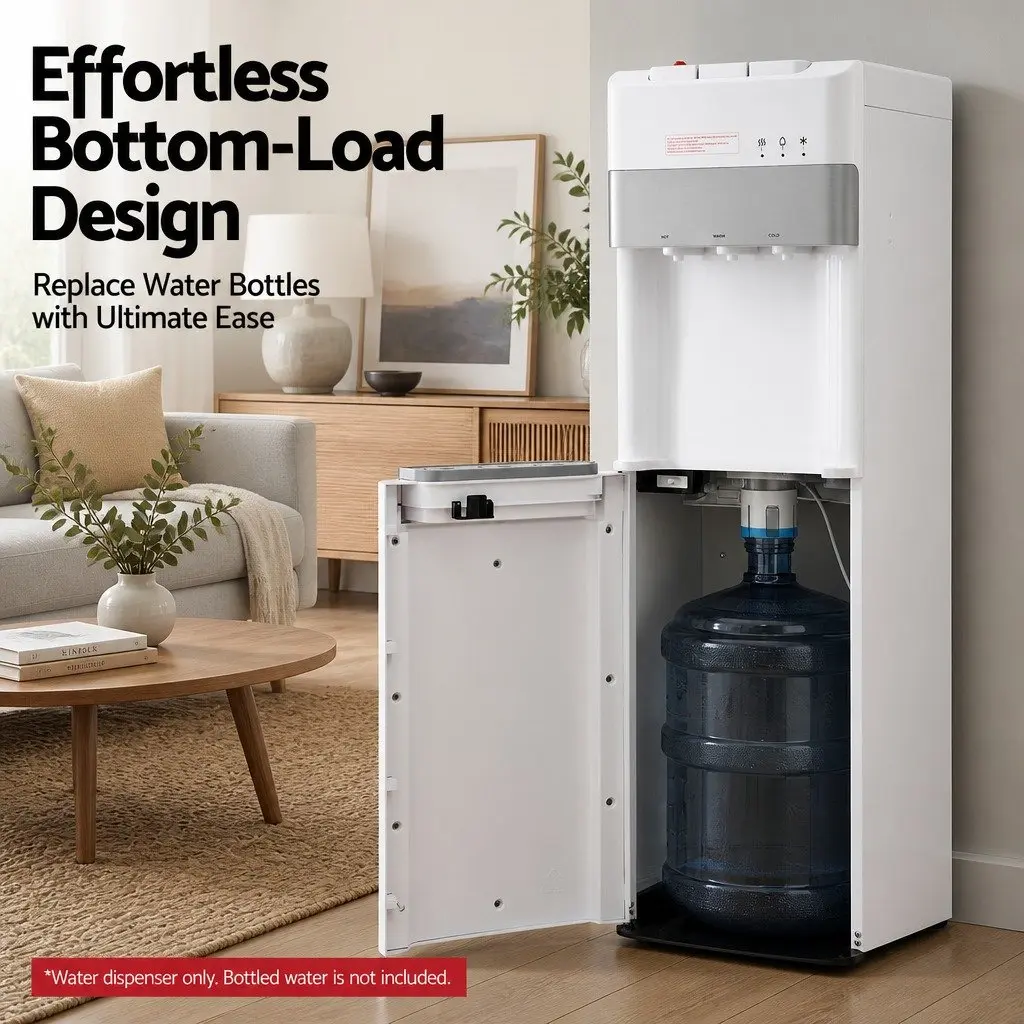 Water Dispenser Stainless Steel 31 x 35 x 104 cm White Bottom Loading 3 Taps Hot Cold Normal Temperature