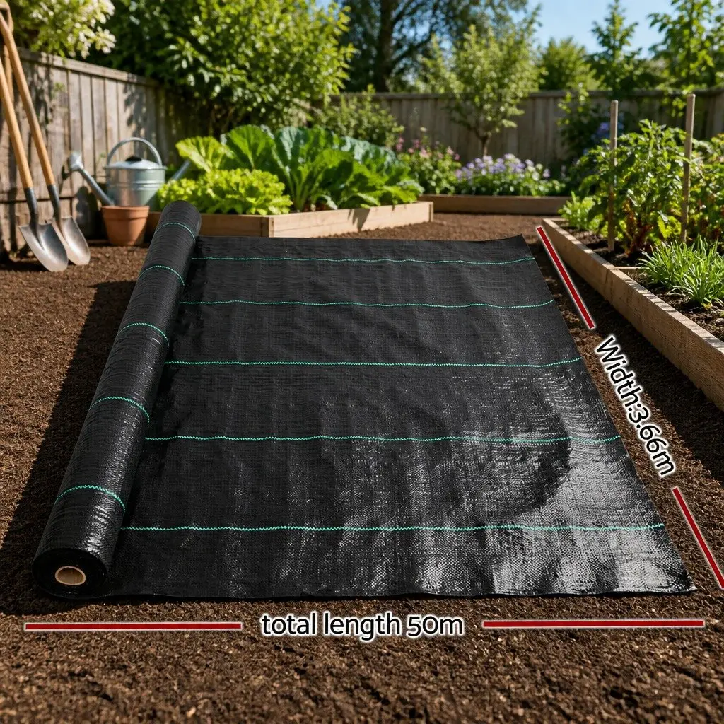 Weed Control Mat 3.66m x 50m Black Woven Fabric Garden Weedmat UV Resistant
