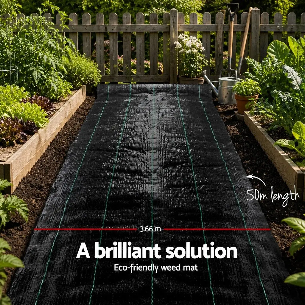Weed Control Mat 3.66m x 50m Black Woven Fabric Garden Weedmat UV Resistant