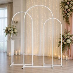 3-Piece White Metal Wedding Arch Stand Set