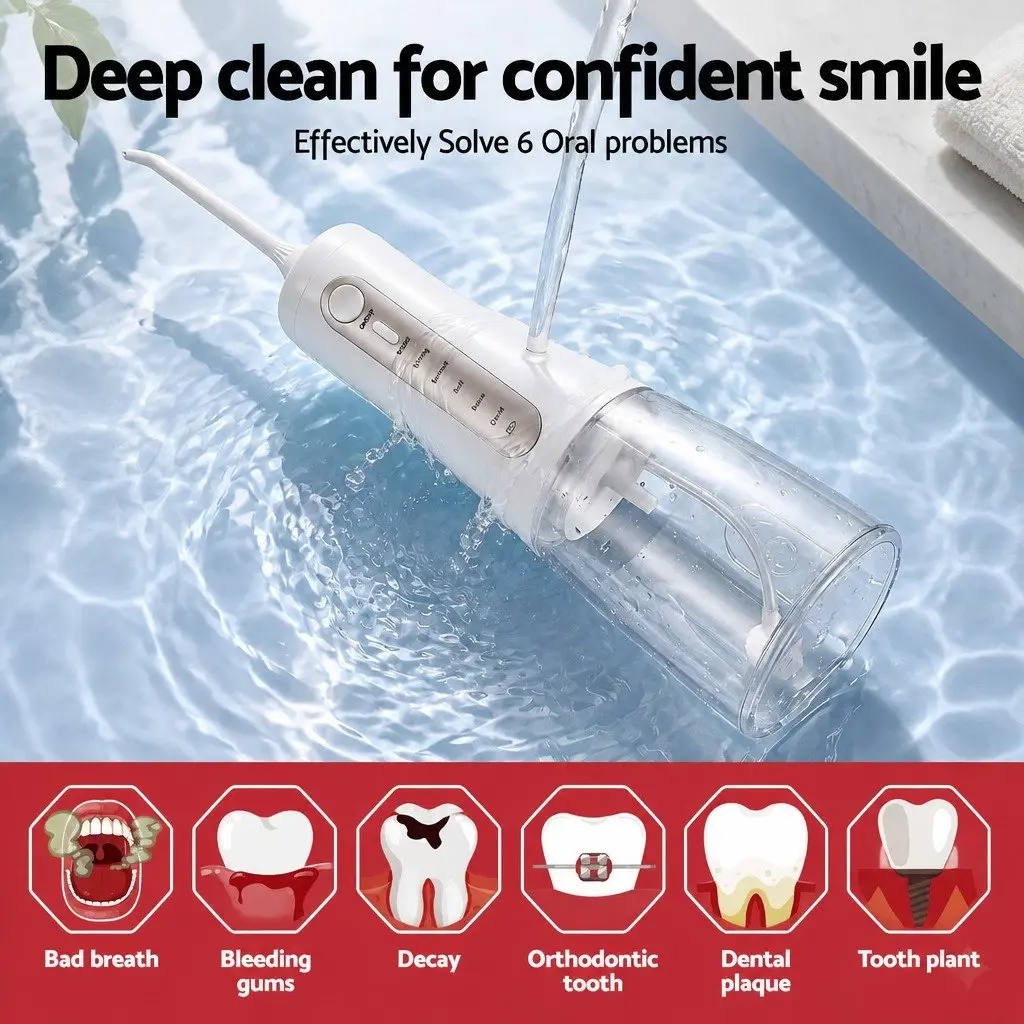 Cordless Water Flosser Oral Irrigator Rechargeable 350ml White