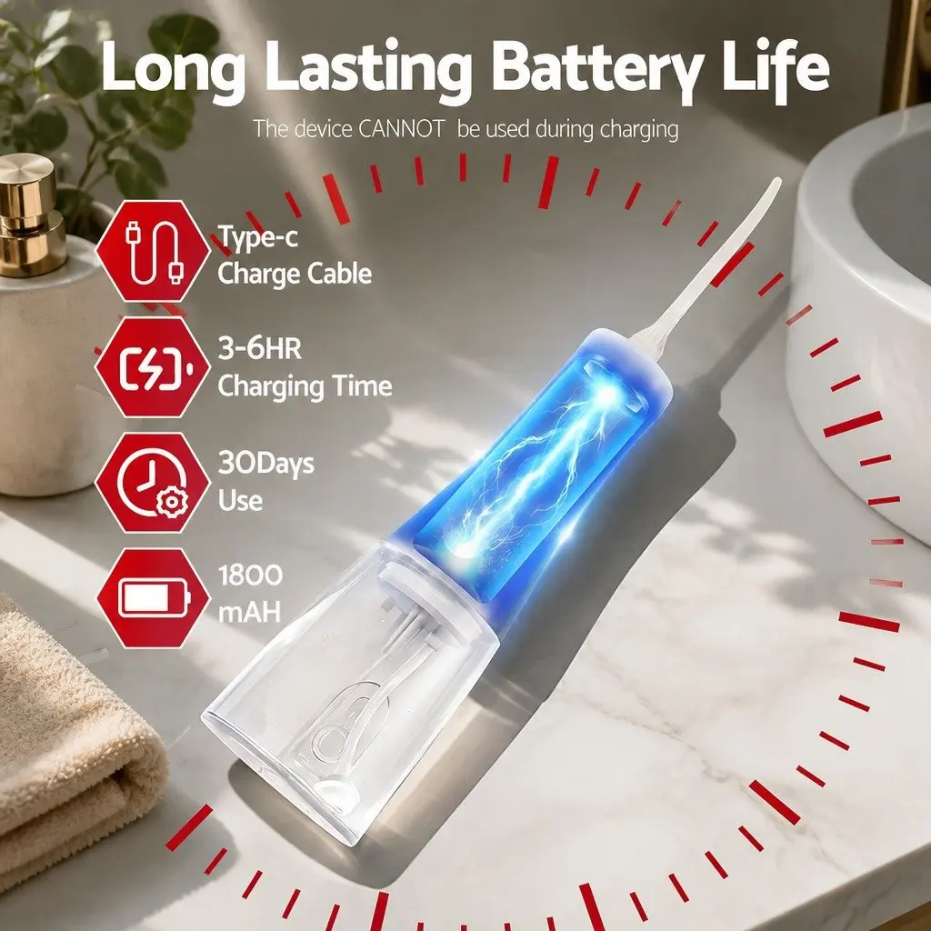 Cordless Water Flosser Oral Irrigator Rechargeable 350ml White