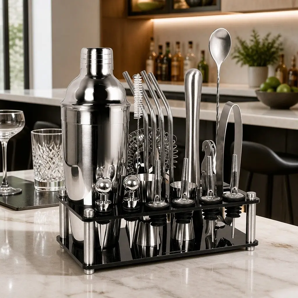 Professional 20-Piece Cocktail Shaker Set with Stand