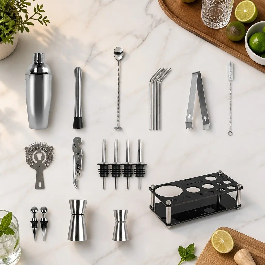 Professional 20-Piece Cocktail Shaker Set with Stand