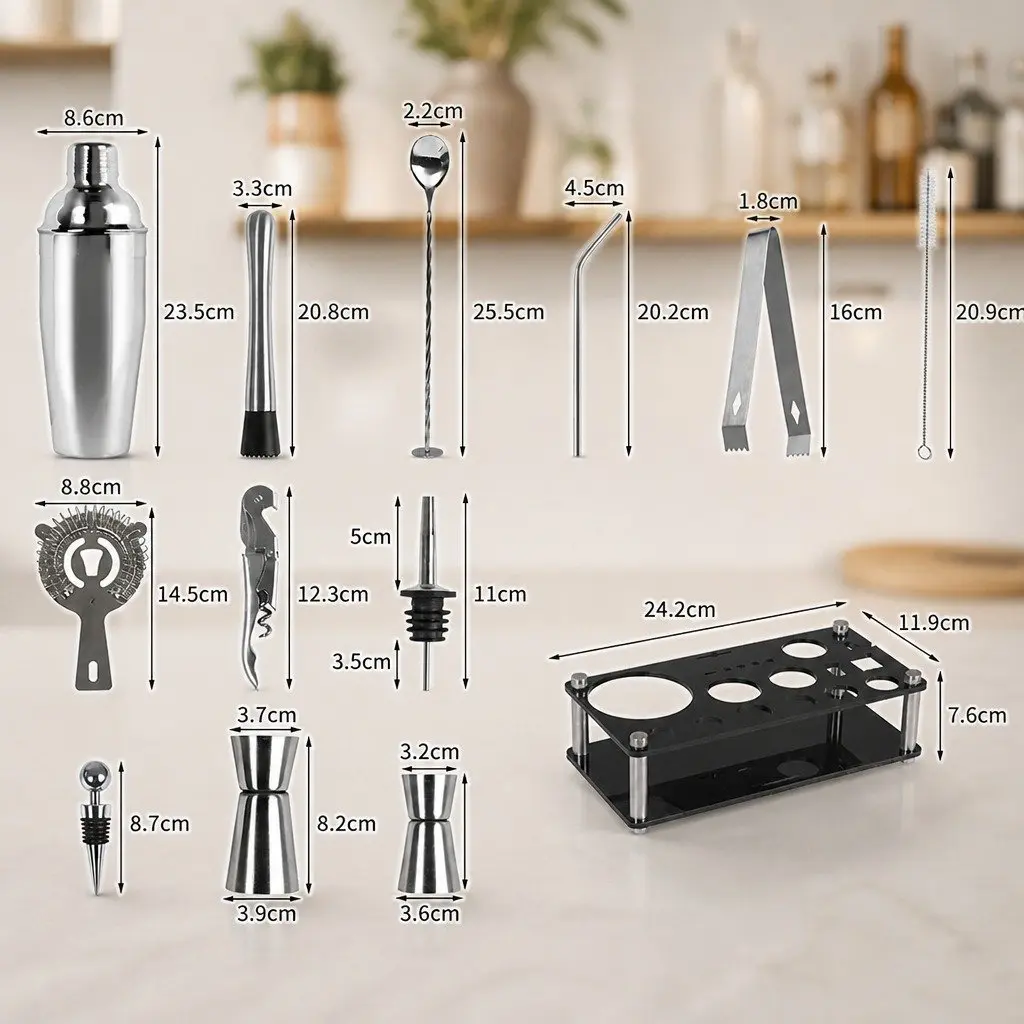 Professional 20-Piece Cocktail Shaker Set with Stand