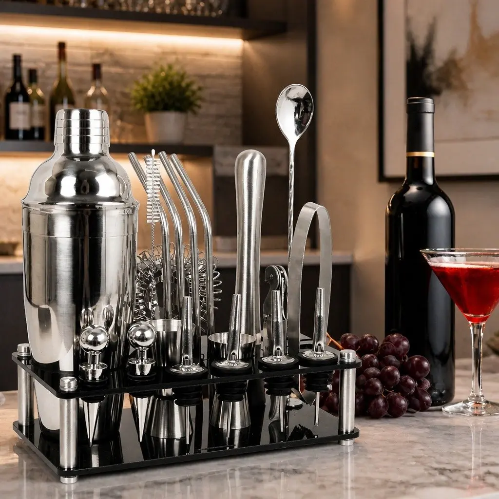 Professional 20-Piece Cocktail Shaker Set with Stand
