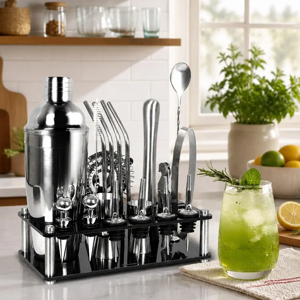 Professional 20-Piece Cocktail Shaker Set with Stand