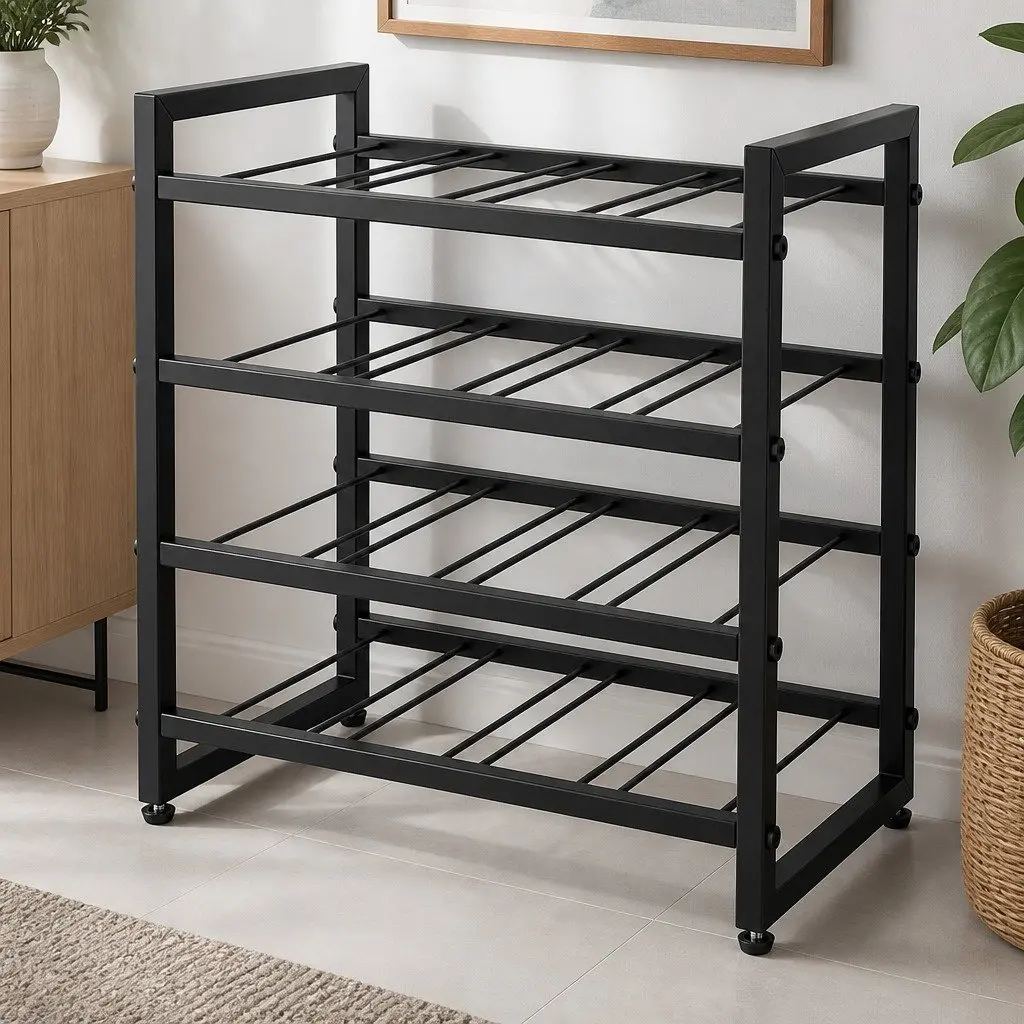 Metal 4-Tier Wine Rack for 16 Bottles with Adjustable Feet