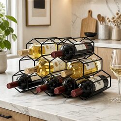 Sturdy Metal Wine Rack for 12 Bottles – Black