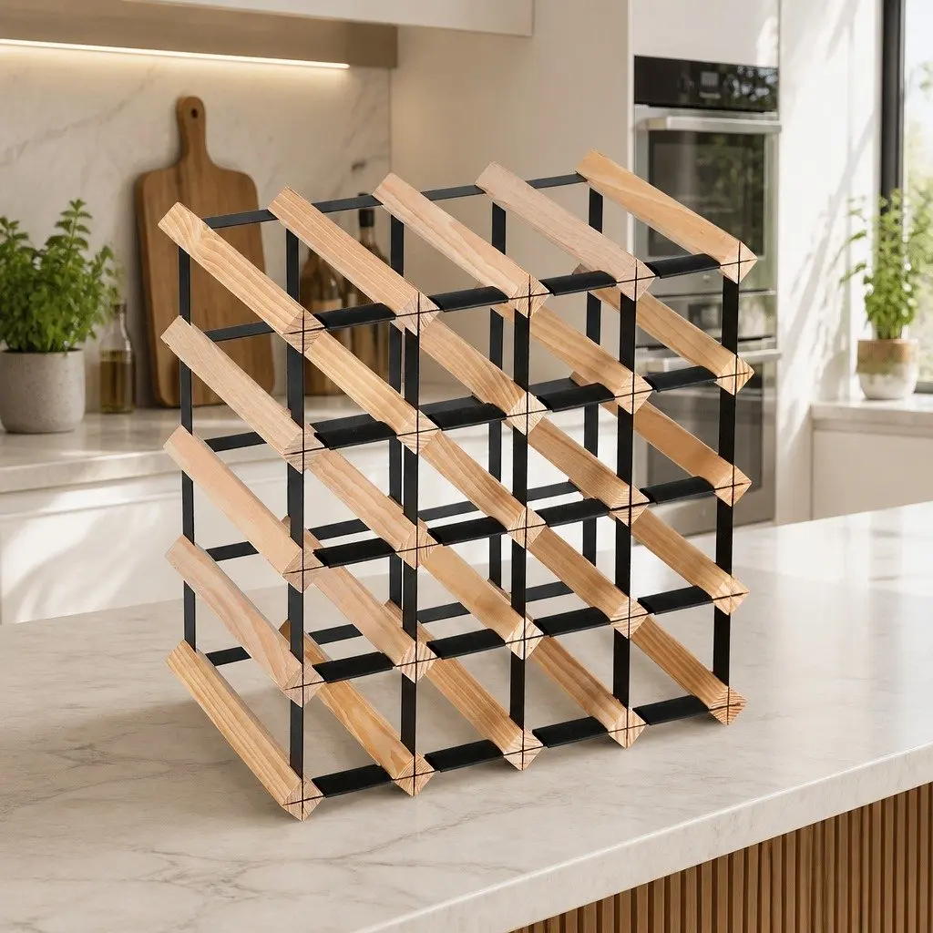 Wine Rack for 20 Bottles in Pine and Steel