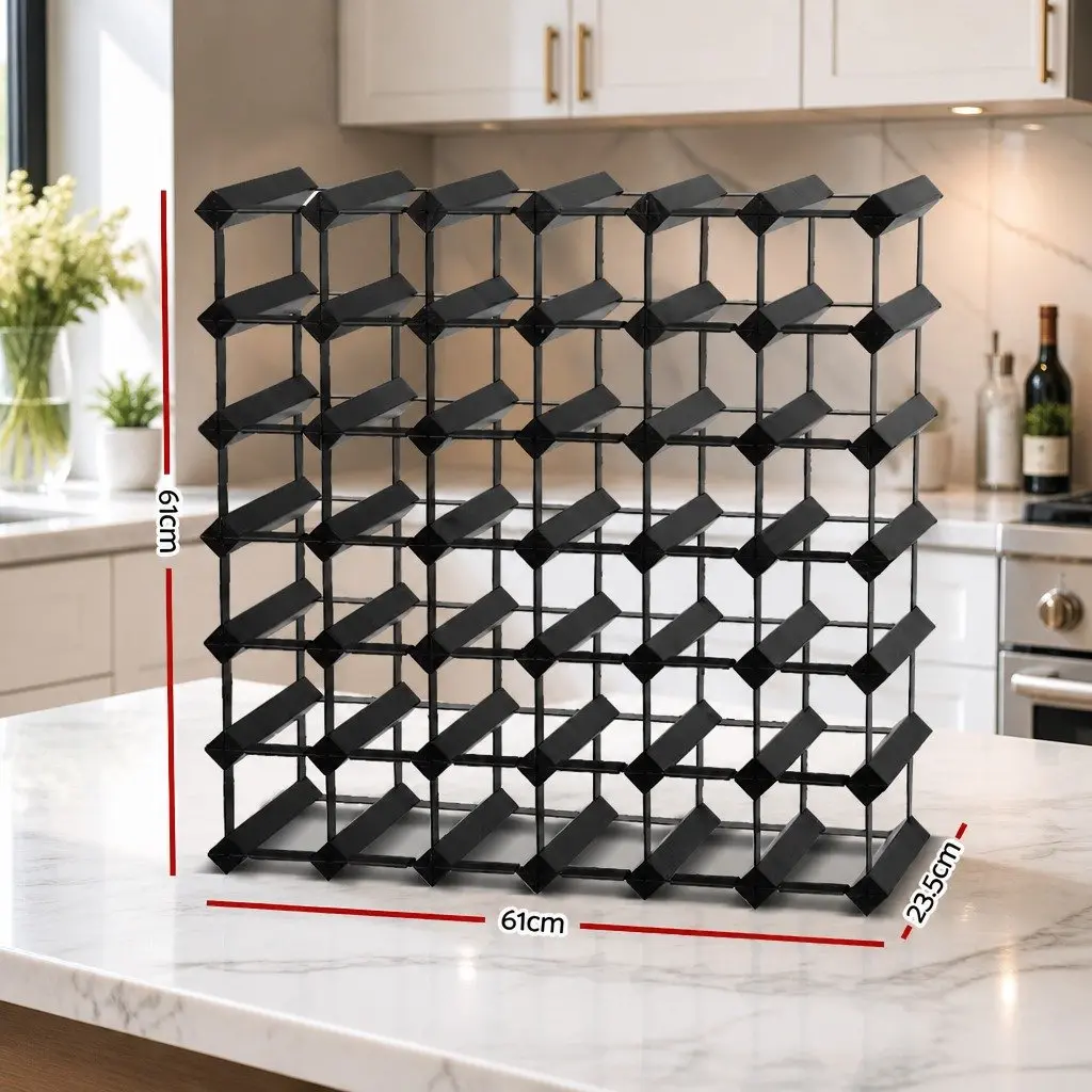Wine Rack Pine Wood Steel 42 Bottle Black