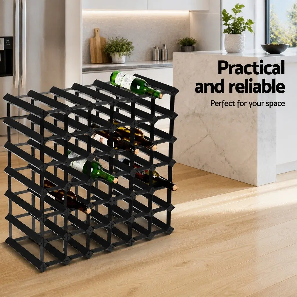 Wine Rack Pine Wood Steel 42 Bottle Black