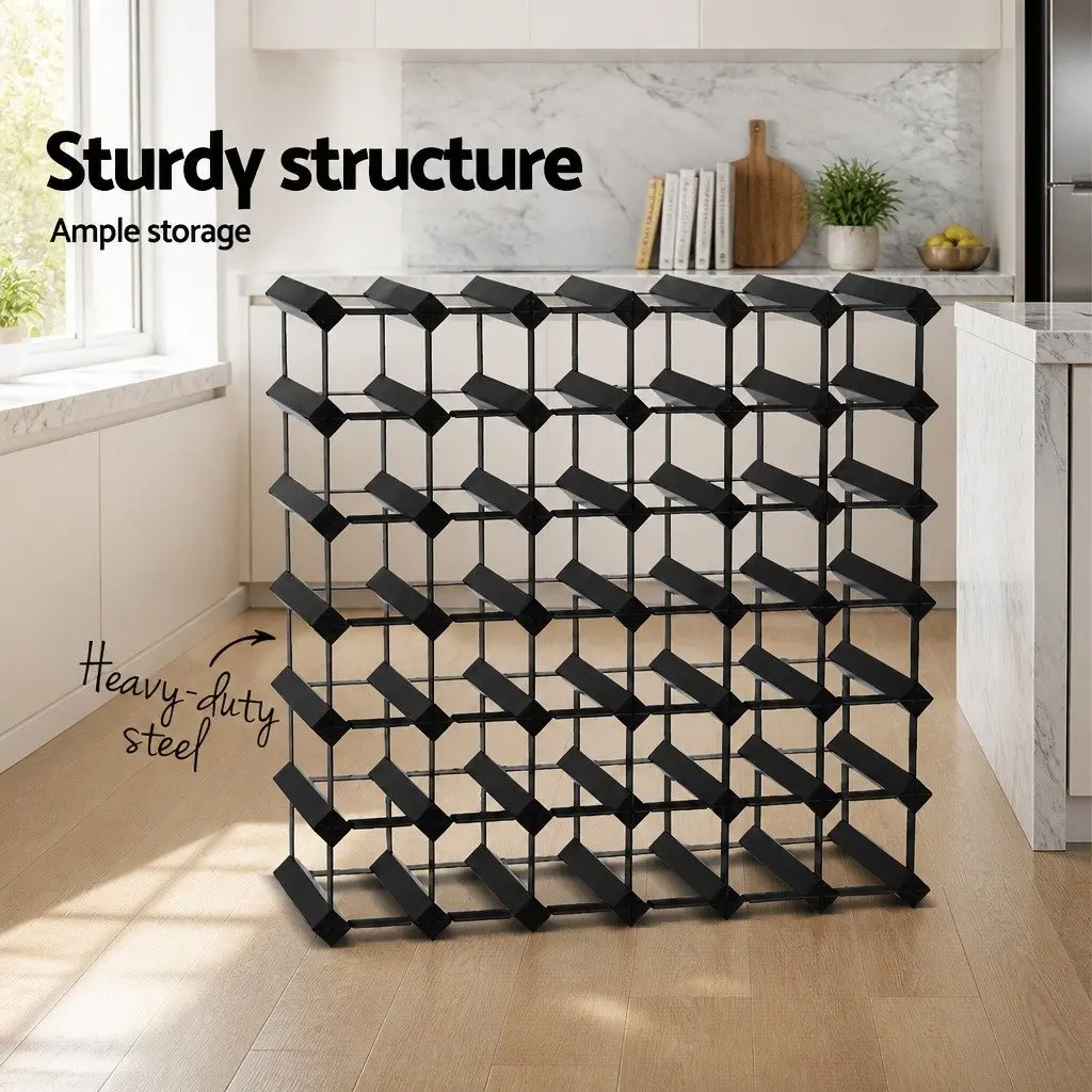 Wine Rack Pine Wood Steel 42 Bottle Black