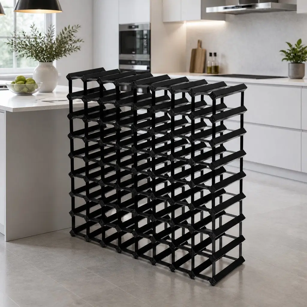 72-Bottle Wine Rack in Black Timber and Steel