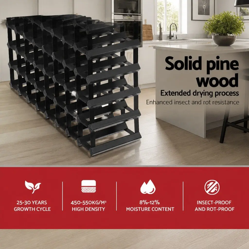 Wine Rack Pine Wood Steel 72 Bottle Black