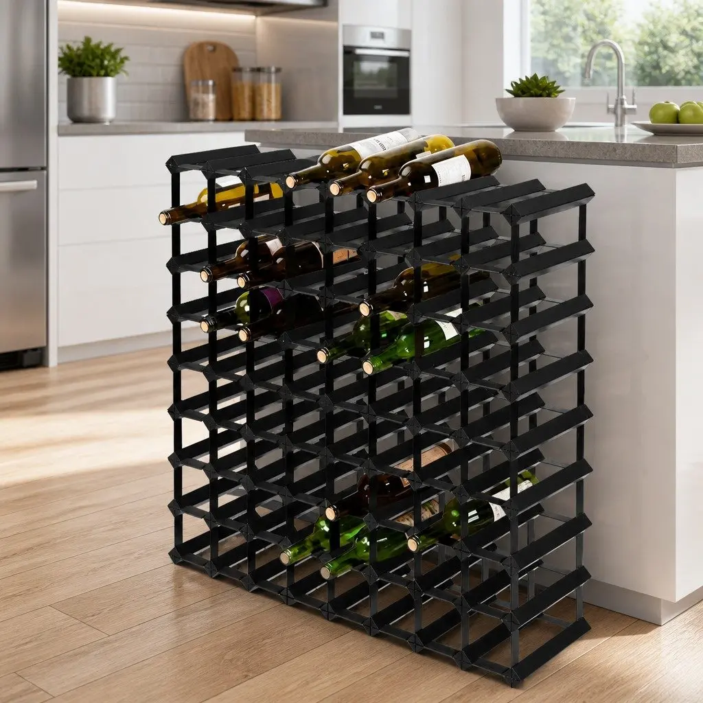 Wine Rack Pine Wood Steel 72 Bottle Black