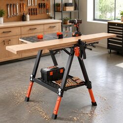 Portable Folding Work Table Adjustable Height Workbench Heavy-Duty Steel Frame