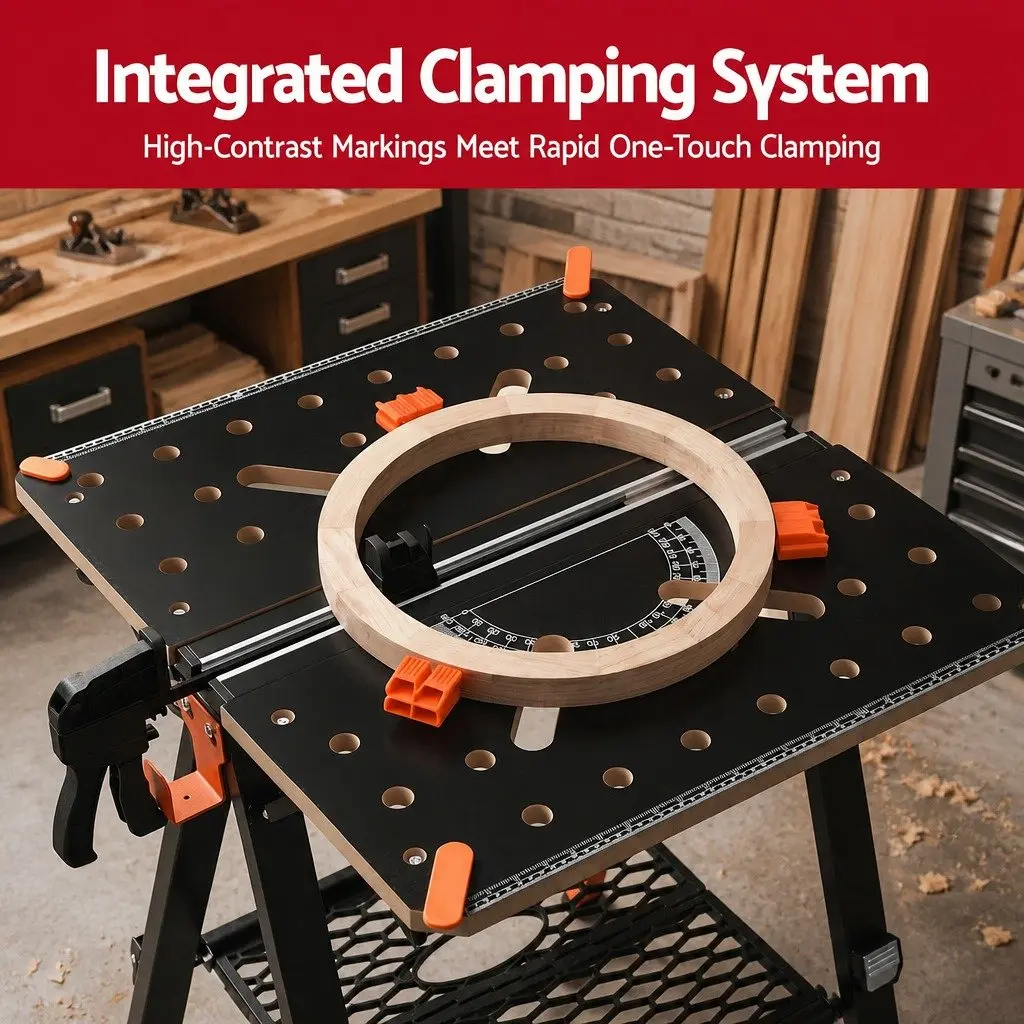Portable Folding Work Table Steel Adjustable Height Black Orange