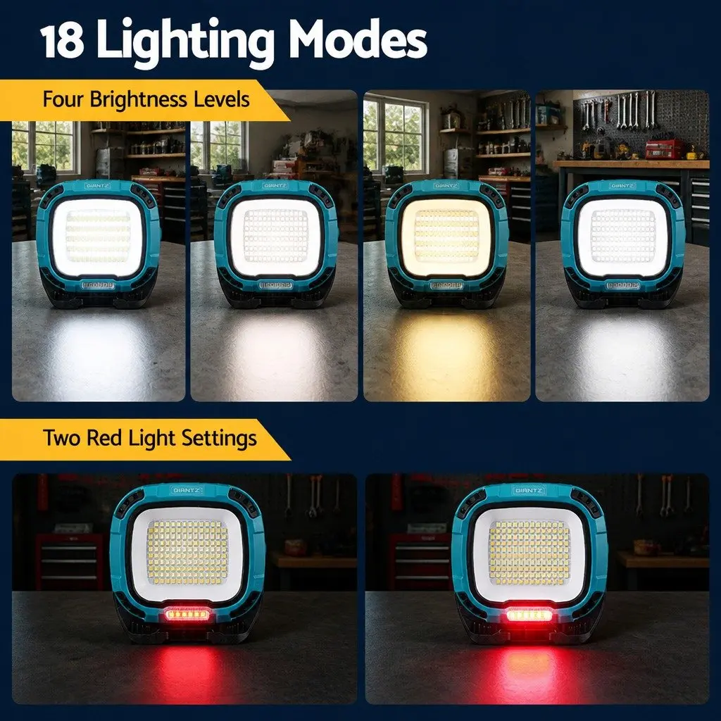 LED Work Light Rechargeable USB Cordless Magnetic Rotating Lamp Blue Black 11cm x 11cm x 4.5cm 18 Modes 142 LED Bulbs