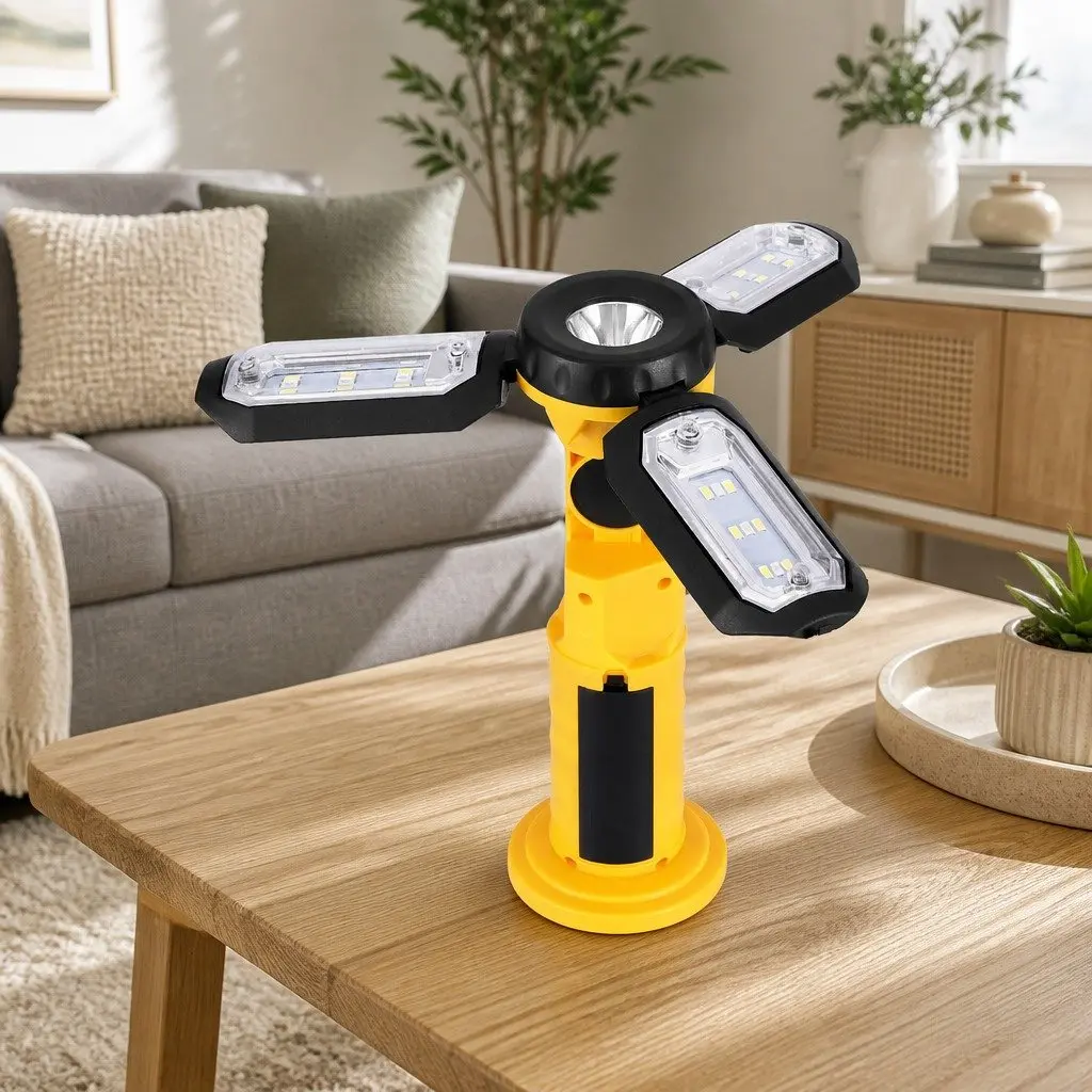 Rechargeable LED Work Light Portable Foldable Cordless Lamp Yellow 300LM with Hook Magnetic Attachment and 90° Rotation