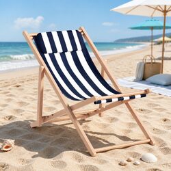 Wooden Beach Deck Chair with Adjustable Positions