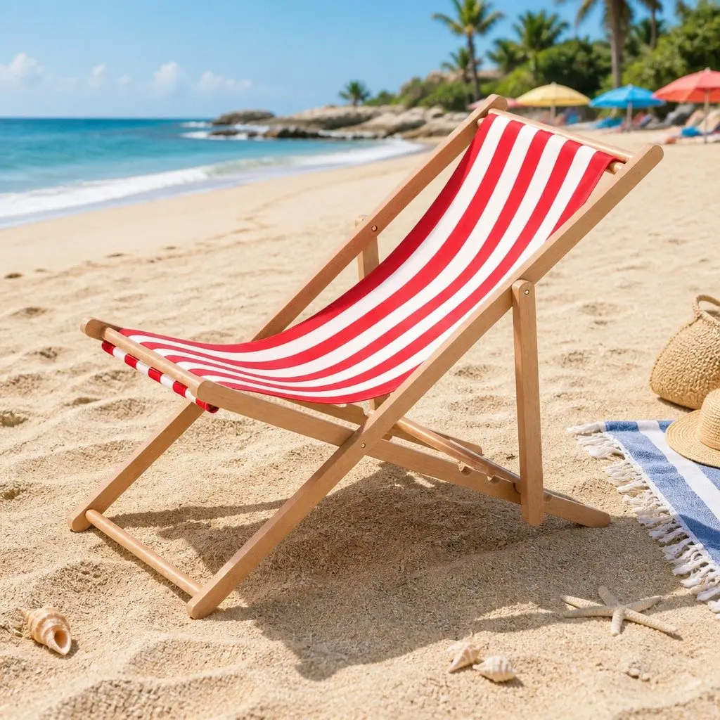 Folding Beach Deck Chair with Adjustable Backrest
